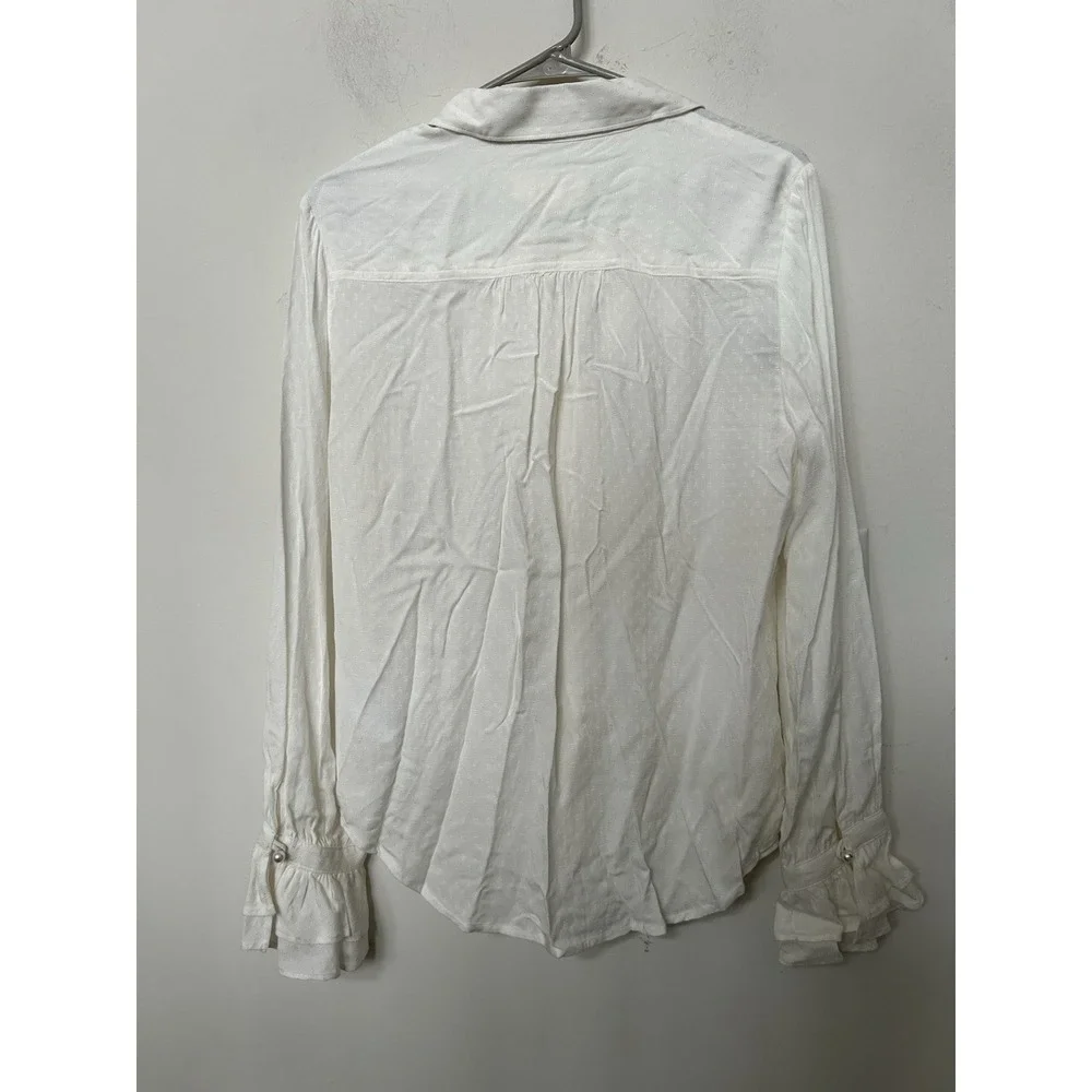Anthropologie M White Ruffle Blouse Pearl Button Coquette Cottagecore Top Chic